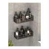 Banyo Duş Rafı 2li Yapışkanlı ve Deliksiz Duş Organizer Suya Dayanıklı Siyah Raf