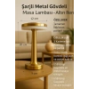 Gold Mantar Masa Lambası 3 Renk Modlu Kablosuz Şarjlı Dekoratif Metal LED Abajur