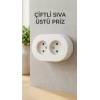 İkili Beyaz Topraklı Priz Modern Sıva Üstü Tasarım Duvar Elektrik Prizi