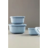 Kare 3 Parça Vakumlu Sızdırmaz Hava Almaz Saklama Kabı Seti Mavi (1800/1100/600 Ml)
