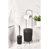 Metal Standlı Yuvarlak Kovalı & Kağıtlıklı & Fırçalıklı Siyah Banyo Takımı