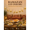 Minareli Hilal LED Işık Gold Metal Gövdeli Pilli Ramazan Dekoru