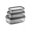 Oval 3 Parça Hava Almaz Sızdırmaz Saklama Kabı Seti Füme (300/500/800 ml)