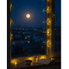 Pilli Minareli Hilal LED Işık Gold Metal Ramazan Dekorasyonu