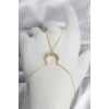 Pirinç Gold Renk Hilal Model Zirkon Taşlı Kadın Şahmeran