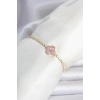 Pirinç Gold Renk Pembe Zirkon Taşlı Yonca Model Su Yolu Kadın Bileklik