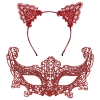 Romantik Kırmızı Dantel Maske Seti – Kedi Kulaklı Taç ve Maske 3 No