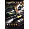 USB Şarjlı Zoomlu Mini El Feneri Q5 Güçlü Işık Yan COB LED SOS Mod Kutulu Şarj Kablolu Set
