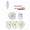 Yapışkanlı 3lü Spot Led Işık Lamba Montajsız Pilli Uzaktan Kumandalı