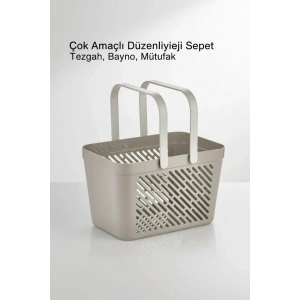 1li Gri Çok Amaçlı Kulplu Sepet Mutfak Banyo Organizer Taşıma Sepeti