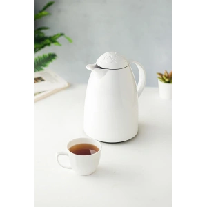1 LT Isı Yalıtımlı Çay Ve Soğuk Su Termosu Soft Beyaz (12 Saat Sıcak Tutar& İçi Camdır)