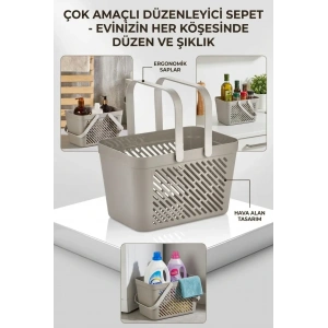 12li Gri Çok Amaçlı Kulplu Sepet Mutfak Banyo Organizer Ekonomik Set