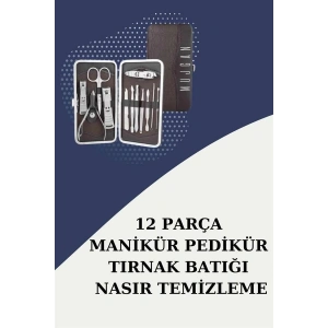 12 Parça Paslanmaz Çelik Kompakt ve Taşınabilir Manikür Makası Tırnak Makası