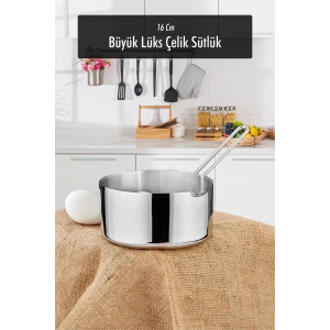 16 Cm Büyük Boy Lüx Paslanmaz Çelik Sütlük & Sosluk & Kaçerola
