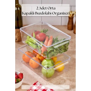 2 Li Kapaklı Buzdolabı Organizeri & Buzdolabı Düzenleyici 4,5 lt