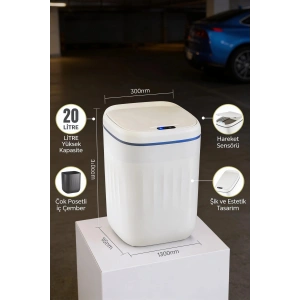 20 Litre Hareket Sensörlü Akıllı Çöp Kovası Beyaz