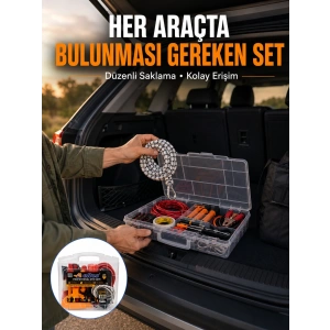 27 Parça Oto Güvenlik ve Bakım Seti Şeffaf Taşıma Kutulu Araç Ekipman Çantasız