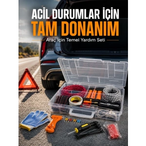 27 Parça Profesyonel Oto Acil Durum ve Araç Yardım Ekipman Seti Taşıma Kutulu