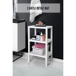 3 Katlı Beyaz Raf Kitaplık & Banyo Düzenleyicisi 73,5 cm