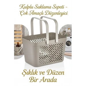 3lü Gri Çok Amaçlı Kulplu Sepet Mutfak Banyo Çamaşır Organizer Seti