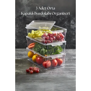 3 Lü Kapaklı Buzdolabı Organizeri & Buzdolabı Düzenleyici 4,5 lt