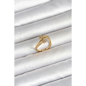 316L Çelik Gold Renk Zirkon Taşlı Kalp Model Kadın Yüzük