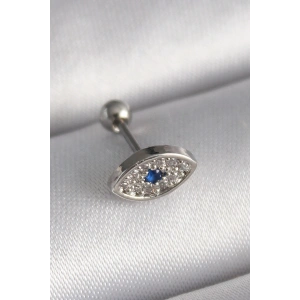 316L Çelik Gümüş Renk Zirkon Taşlı Göz Tragus Piercing