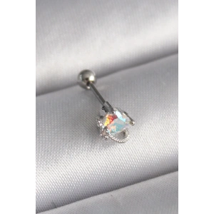 316L Çelik Gümüş Renk Zirkon Taşlı Kalp Tragus Piercing