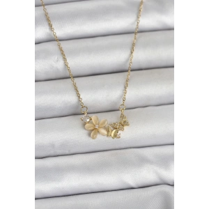 316L Çelik Zincir Gold Renk Çiçek ve Kelebek Model Kadın Kolye