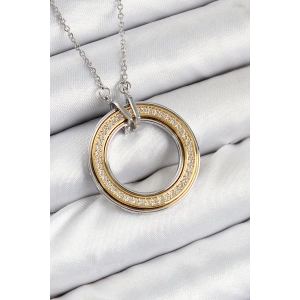 316L Çelik Zirkon Taşlı Dönen Daire Model Gold Ve Gümüş Renk Kadın Kolye