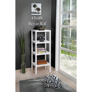 4 Katlı Beyaz Raf Kitaplık & Banyo Düzenleyicisi 100 cm-BRNS0047