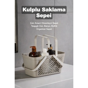 4lü Gri Mutfak Düzenleyici Kulplu Sepet Banyo Çamaşır Organizer Seti