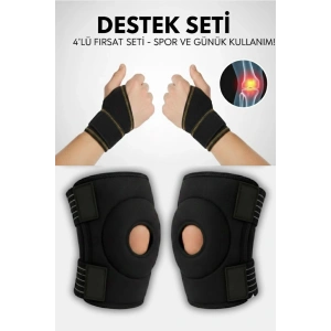 4’lü Ortopedik Medikal Set – 2’li El Bilek Ateli + 2’li Diz Korsesi, Ayarlanabilir ve Destekleyici