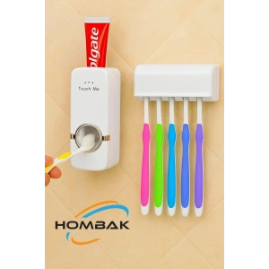 5li Diş Fırçalık Macun Sıkıcı Seti Duvara Monte Beyaz Hijyenik Pratik Organizer