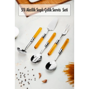 5 Parça Platin Servis Seti & Servis Sunum Seti Amber ( Kepçe / Kevgir / Sıpatula / Çatal / Kaşık )