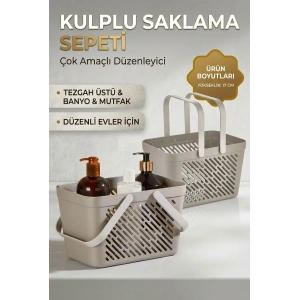 6lı Gri Çok Amaçlı Organizer Sepet Kulplu Mutfak Banyo Saklama Seti