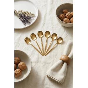 6lı Lüks Gold Paslanmaz Çelik Çay Kaşığı Seti (13 cm)