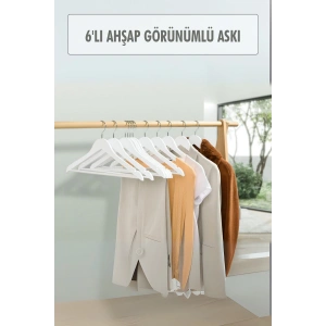 6’lı Ahşap Görünümlü Askı Beyaz 44 cm