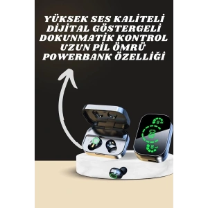 7 Kordonlu Akıllı Saat Ve Aynalı Bluetooth Kulaklık Powerbank Dijital Göstergeli