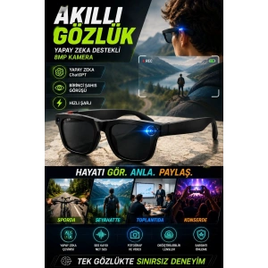 8MP Kameralı ChatGPT Destekli Akıllı Gözlük Yapay Zeka Çeviri ve Ses Kayıt Özellikli
