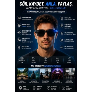 Akıllı Gözlük Kameralı Mikrofonlu Hızlı Şarj Yapay Zeka Akıllı Çeviri 8MP Bluetooth