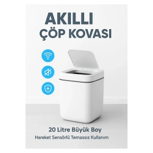 Akıllı Otomatik Kapaklı 20 Litre Çöp Kutusu Hareket Sensörlü Hijyenik Sessiz Ev Ofis