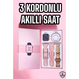Akıllı Saat Amoled Ekran 3 Kordonlu Aksesuar Hediyeli Sesli Görüşme