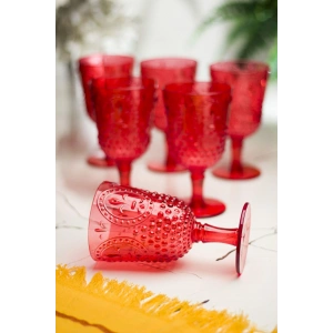 Akrilik Kırmızı 6lı Kadeh & Su Meşrubat Kahve Yanı Bardağı 450 ml ( Cam Değildir )