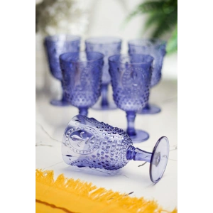 Akrilik Mavi 6lı Kadeh & Su Meşrubat Kahve Yanı Bardağı 450 ml ( Cam Değildir )