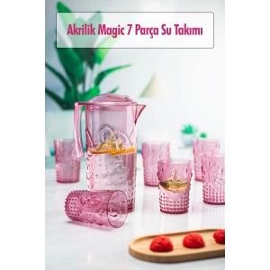 Akrilik Mürdüm Sürahi 2,3 lt Ve 6lı & Su Meşrubat Kahve Yanı Bardağı 400 ml Seti ( Cam Değildir )