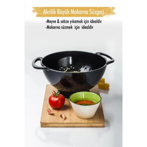 Akrilik Siyah Makarna Süzgeçi & Sebze Meyve Süzgeçi