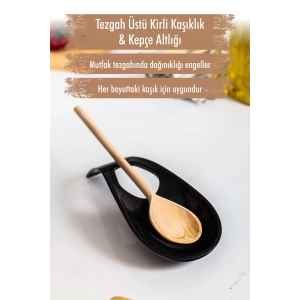 Akrilik Siyah Tezgah Üstü Kirli Kaşıklık & Kepçe Altlığı