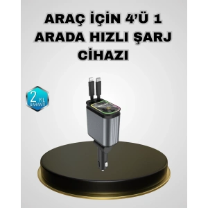 Araç Şarj Adaptörü 66W PD QC Hızlı Şarjlı ve Çekilebilir Kablolu