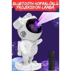 Astronot Tasarımlı Bluetooth Hoparlörlü HD Yıldız Projeksiyonlu Dekoratif Gece Lambası